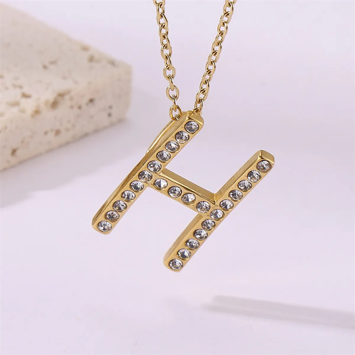 Wholesale Jewelry Simple Style Streetwear Letter Stainless Steel Zircon 18K Gold Plated Plating Inlay Pendant Necklace