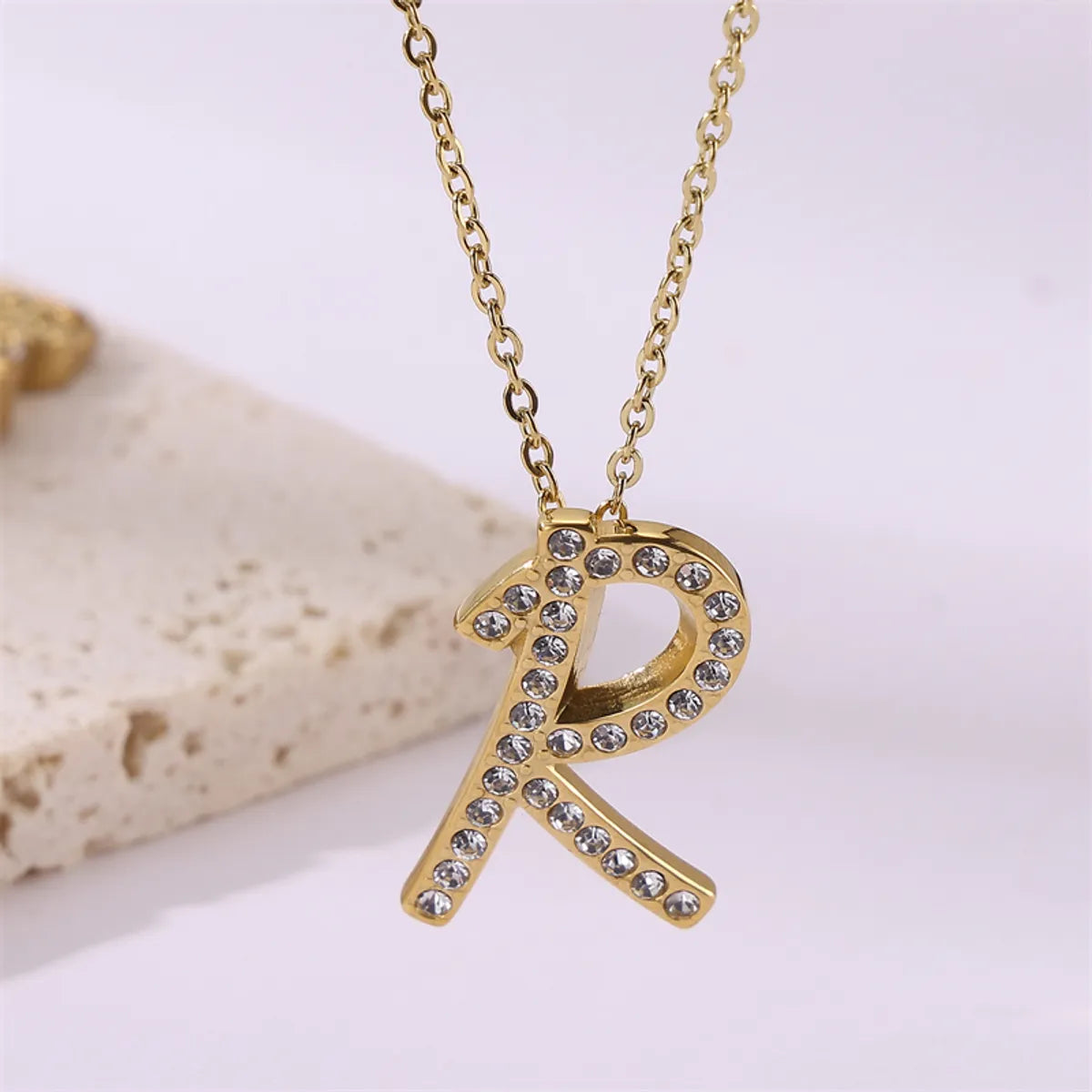 Wholesale Jewelry Simple Style Streetwear Letter Stainless Steel Zircon 18K Gold Plated Plating Inlay Pendant Necklace