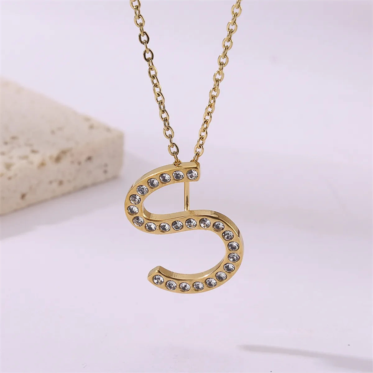 Wholesale Jewelry Simple Style Streetwear Letter Stainless Steel Zircon 18K Gold Plated Plating Inlay Pendant Necklace