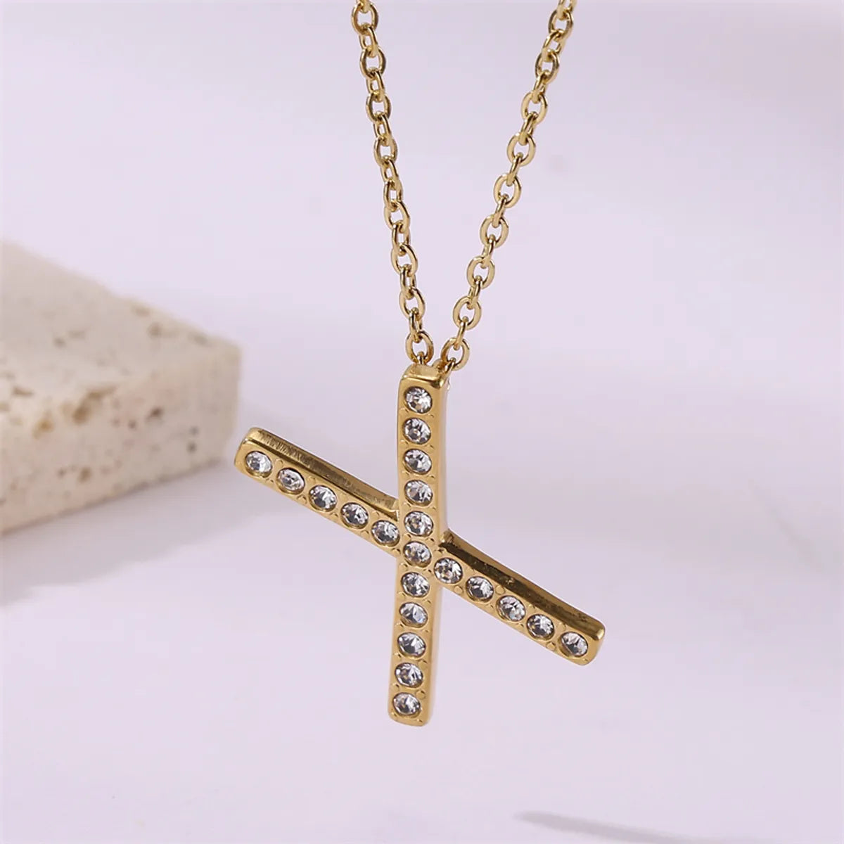 Wholesale Jewelry Simple Style Streetwear Letter Stainless Steel Zircon 18K Gold Plated Plating Inlay Pendant Necklace