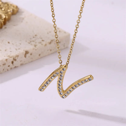 Wholesale Jewelry Simple Style Streetwear Letter Stainless Steel Zircon 18K Gold Plated Plating Inlay Pendant Necklace