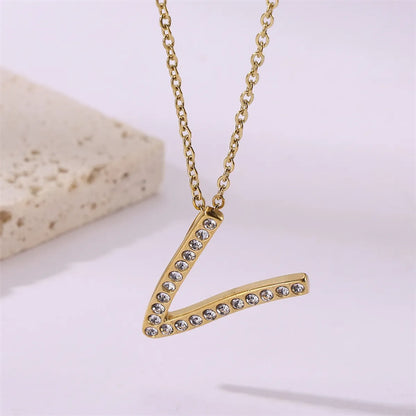 Wholesale Jewelry Simple Style Streetwear Letter Stainless Steel Zircon 18K Gold Plated Plating Inlay Pendant Necklace