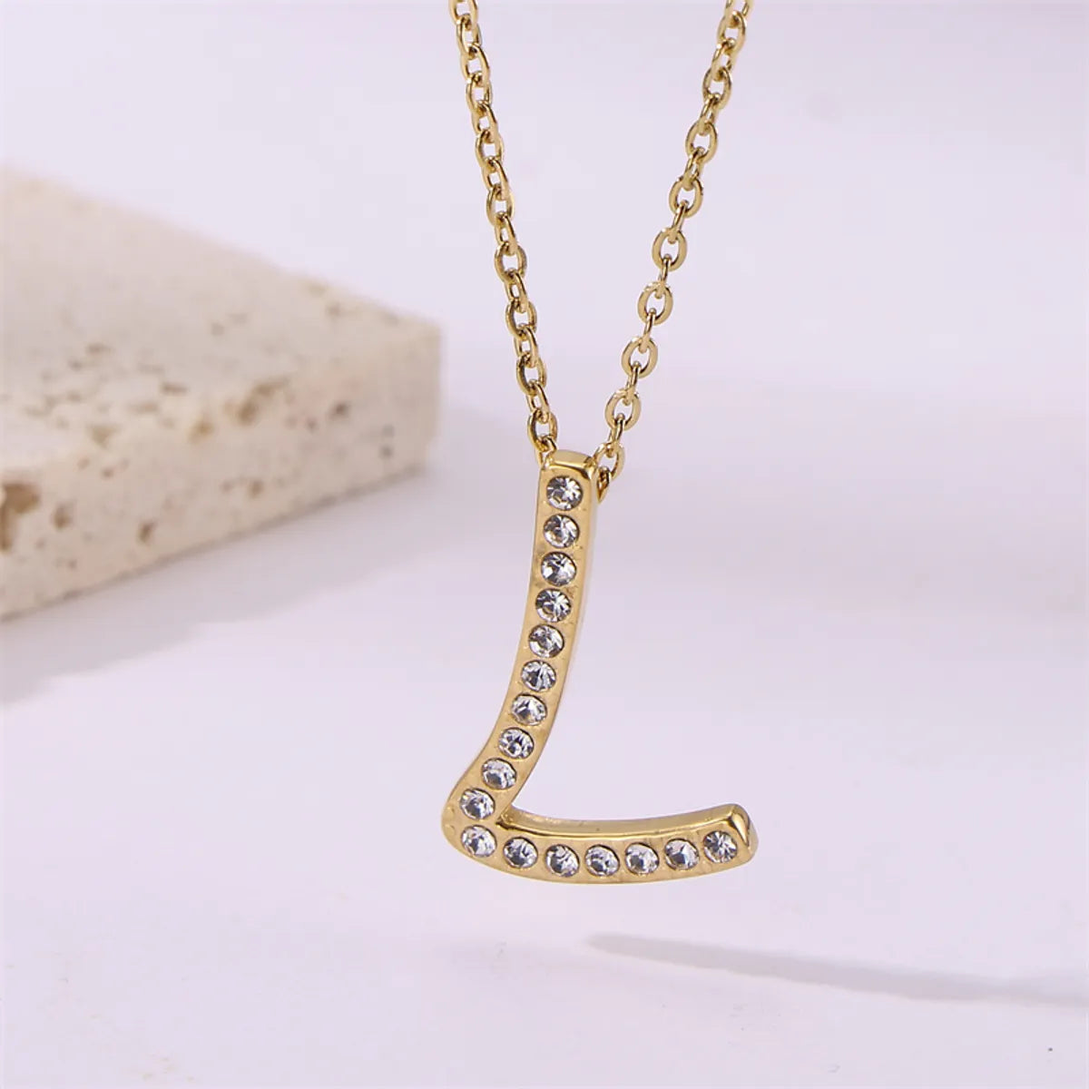 Wholesale Jewelry Simple Style Streetwear Letter Stainless Steel Zircon 18K Gold Plated Plating Inlay Pendant Necklace