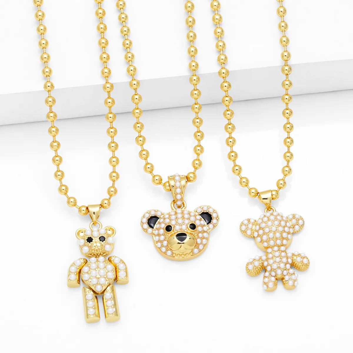 Simple Style Streetwear Little Bear Copper 18k Gold Plated Beads Pendant Necklace In Bulk