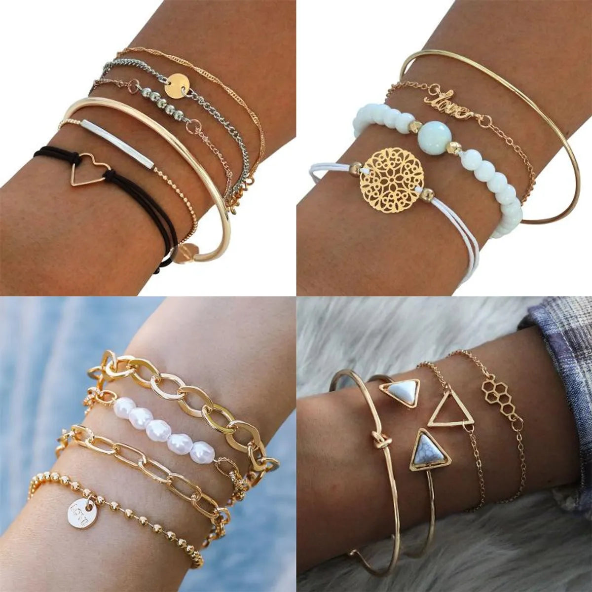 Simple Style Streetwear Round Heart Shape Solid Color 18k Gold Plated Silver Plated Rhinestones Zircon Alloy Iron Copper Wholesale Bracelets