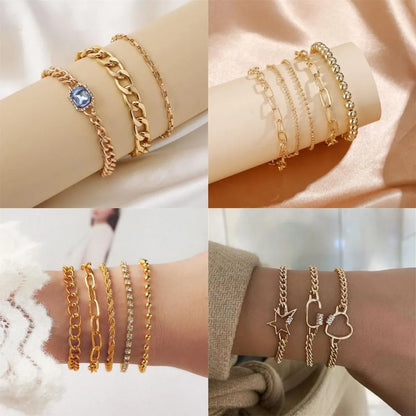 Simple Style Streetwear Round Heart Shape Solid Color 18k Gold Plated Silver Plated Rhinestones Zircon Alloy Iron Copper Wholesale Bracelets