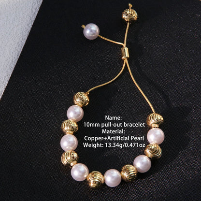 Simple Style Streetwear Round Imitation Pearl Copper Beaded Plating 18k Gold Plated Women'S Bracelets