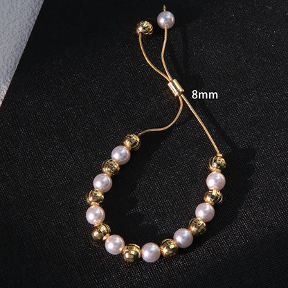 Simple Style Streetwear Round Imitation Pearl Copper Beaded Plating 18k Gold Plated Women'S Bracelets