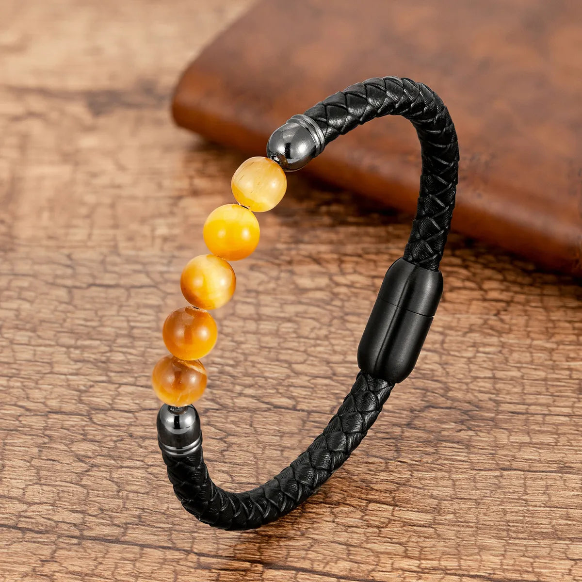 Simple Style Streetwear Round Pu Leather Agate Tiger Eye Unisex Bracelets