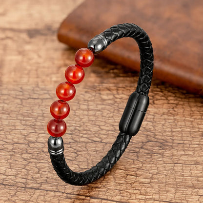 Simple Style Streetwear Round Pu Leather Agate Tiger Eye Unisex Bracelets