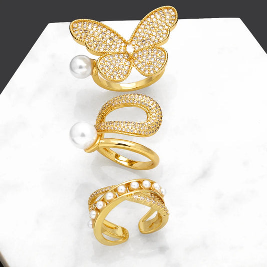 Simple Style Streetwear Snake Butterfly Copper Plating Inlay Zircon 18k Gold Plated Open Rings