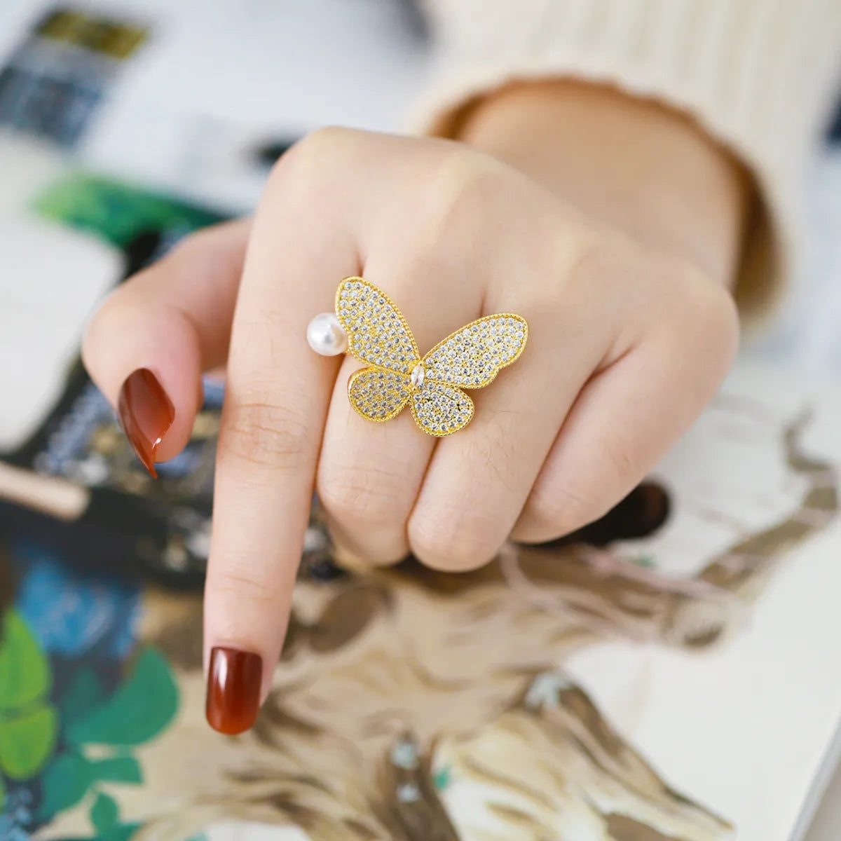 Simple Style Streetwear Snake Butterfly Copper Plating Inlay Zircon 18k Gold Plated Open Rings