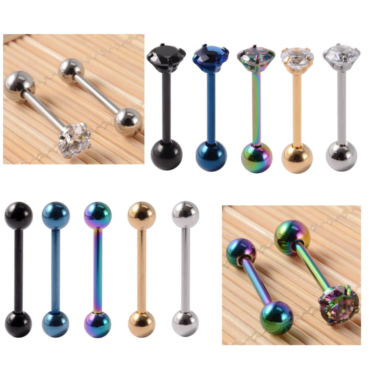 1 Piece Tongue Rings Simple Style Streetwear Solid Color 304 Stainless Steel Zircon Plating Inlay Zircon 18K Gold Plated