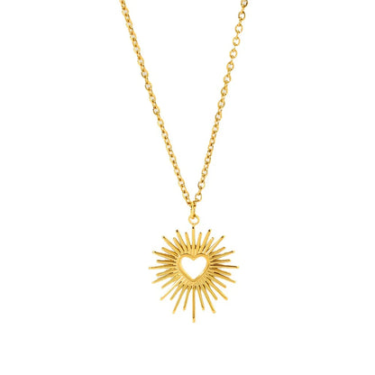 Simple Style Sun Heart Shape Stainless Steel Plating 18k Gold Plated Pendant Necklace