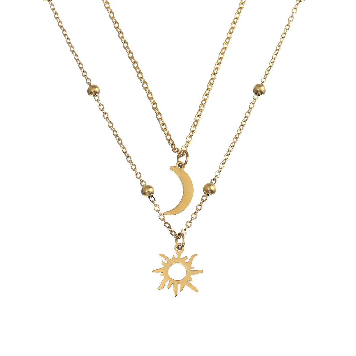 Wholesale Jewelry Simple Style Sun Moon 304 Stainless Steel 18K Gold Plated Double Layer Necklaces