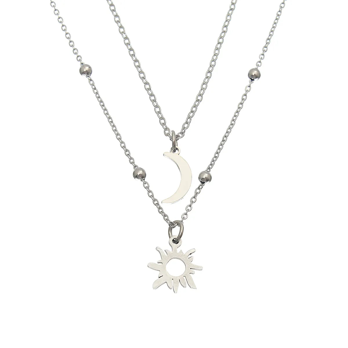 Wholesale Jewelry Simple Style Sun Moon 304 Stainless Steel 18K Gold Plated Double Layer Necklaces