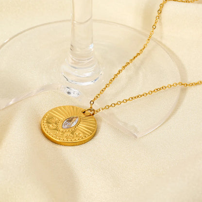 Simple Style Sun Moon Stainless Steel Plating Zircon 18k Gold Plated Pendant Necklace