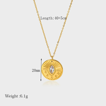 Simple Style Sun Moon Stainless Steel Plating Zircon 18k Gold Plated Pendant Necklace