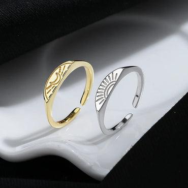 Simple Style Sun Moon Sterling Silver Plating Open Rings