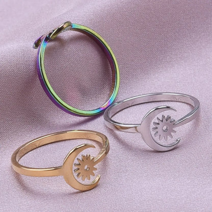 Wholesale Jewelry Simple Style Sun 304 Stainless Steel 18K Gold Plated Polishing Rings