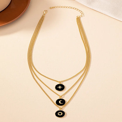 Simple Style Sun Star Moon Ferroalloy Plating Gold Plated Women's Three Layer Necklace