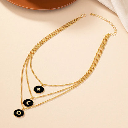 Simple Style Sun Star Moon Ferroalloy Plating Gold Plated Women's Three Layer Necklace