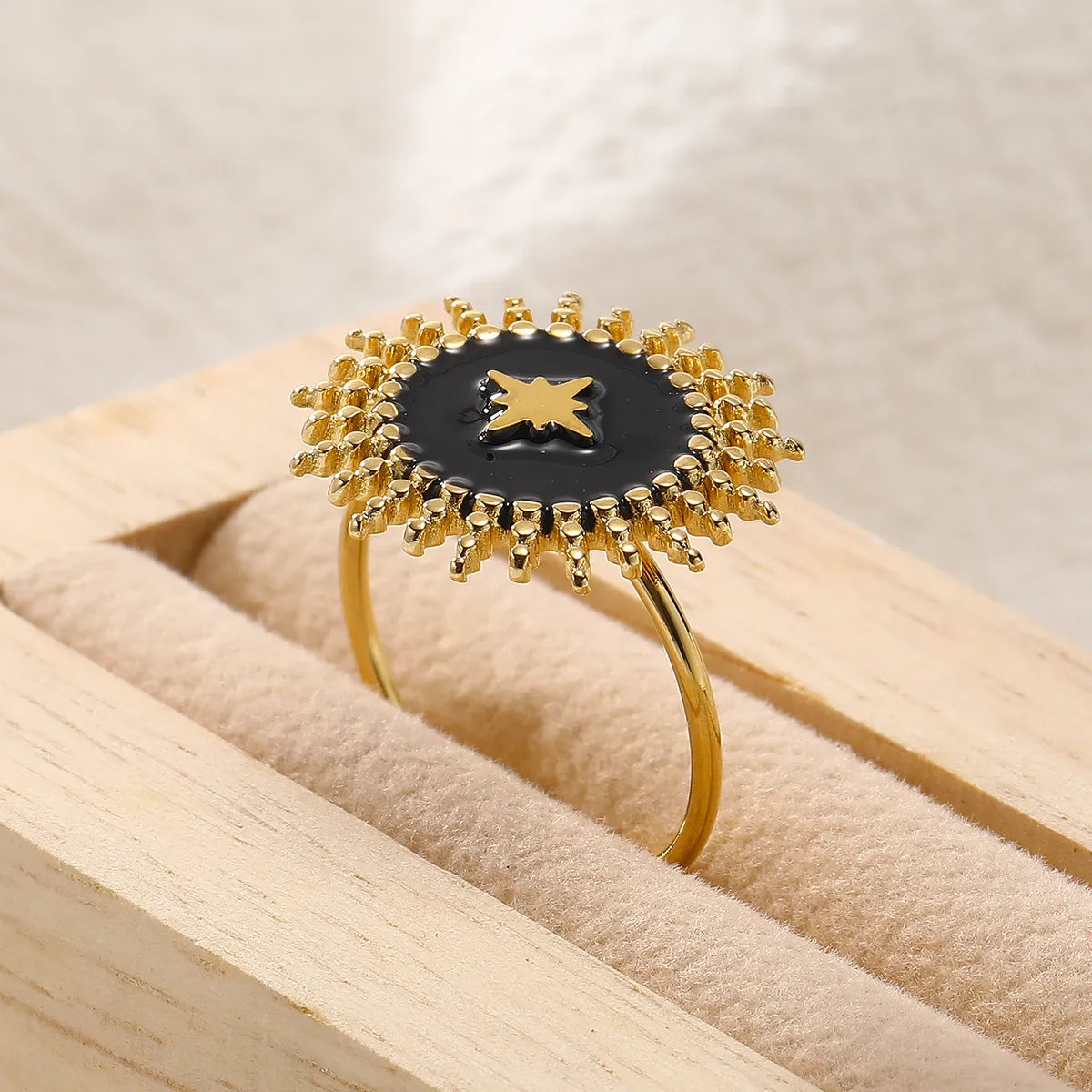 Simple Style Sun Star Stainless Steel Enamel Plating Gold Plated Open Rings