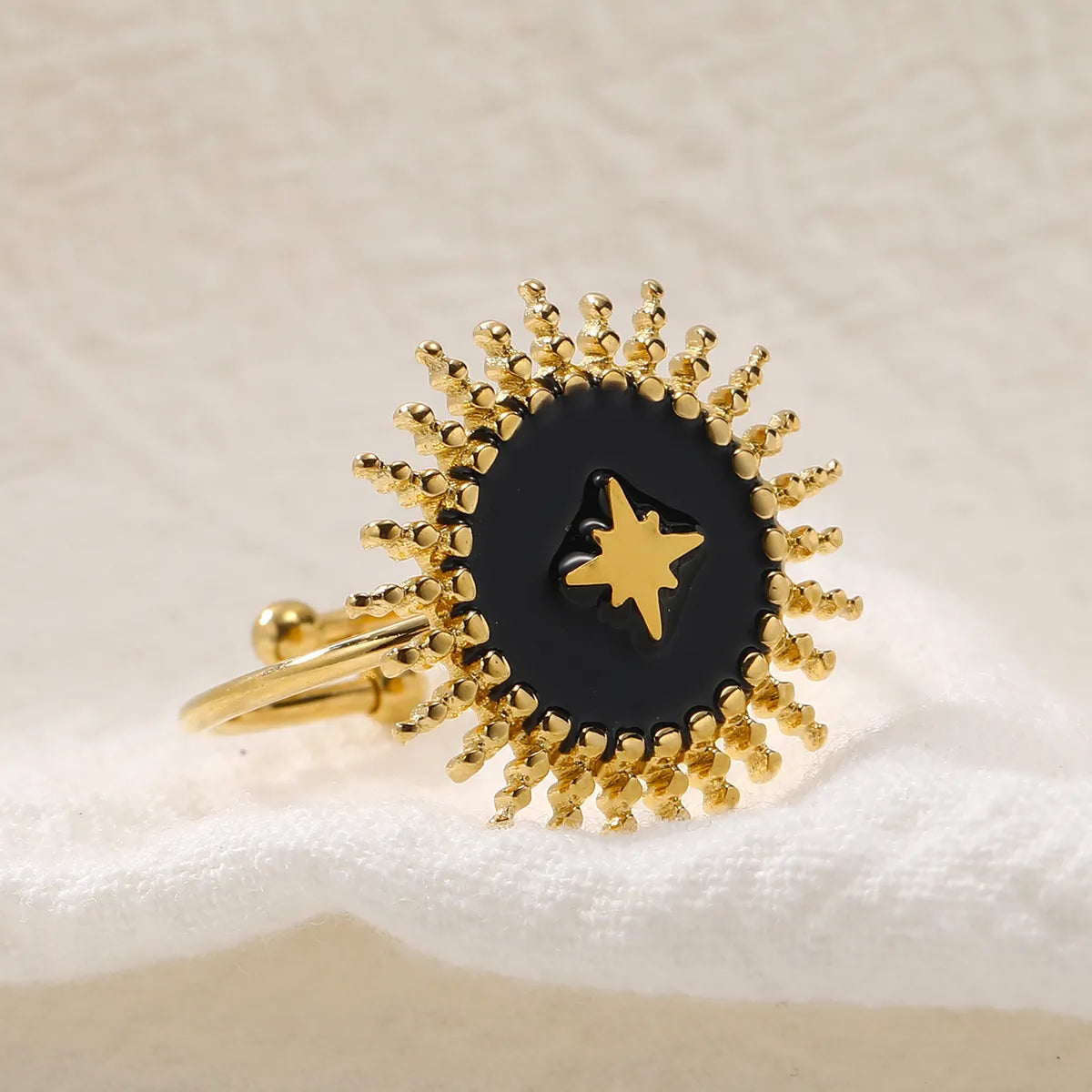 Simple Style Sun Star Stainless Steel Enamel Plating Gold Plated Open Rings