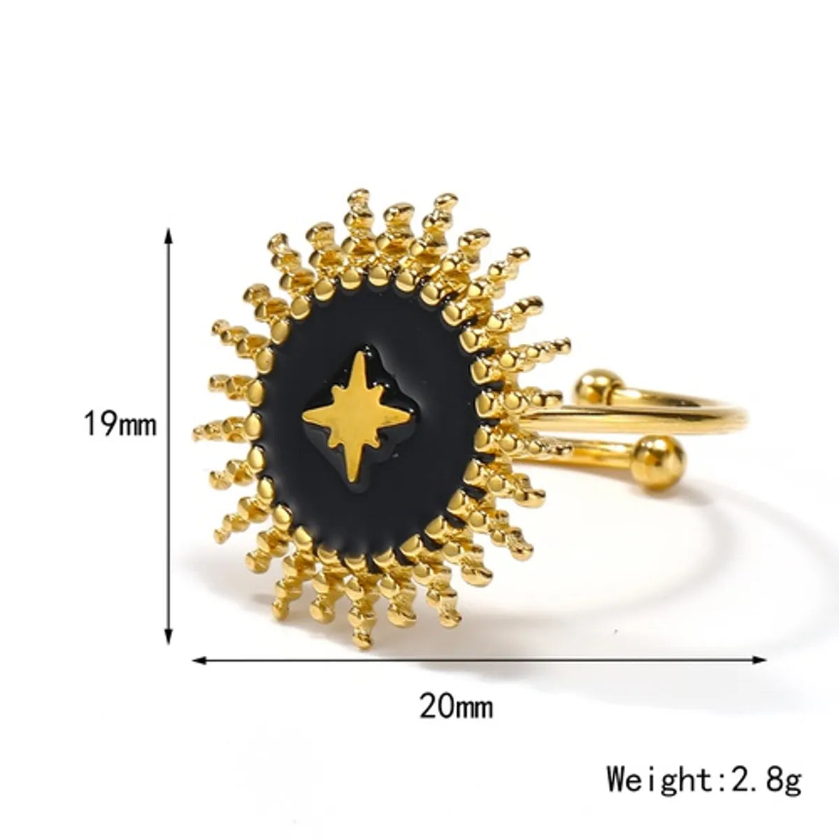 Simple Style Sun Star Stainless Steel Enamel Plating Gold Plated Open Rings