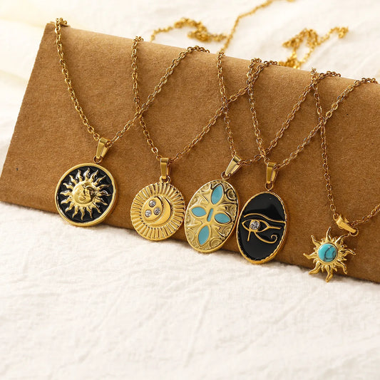 Simple Style Sun Titanium Steel Plating Gold Plated Pendant Necklace