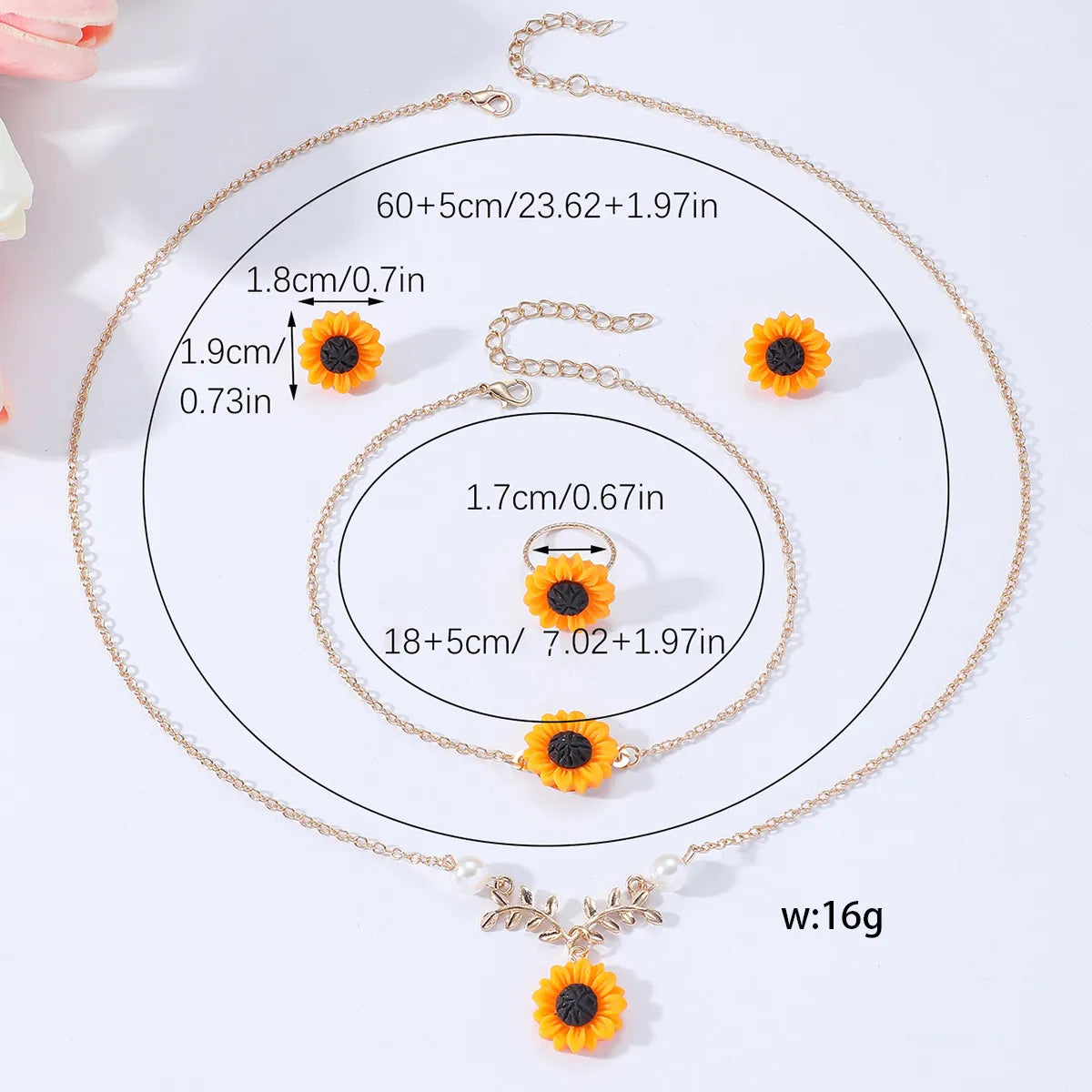 Simple Style Sunflower Alloy Glass Plating Women'S Jewelry Set