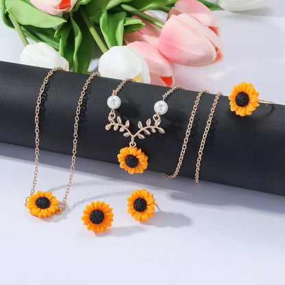 Simple Style Sunflower Alloy Glass Plating Women'S Jewelry Set