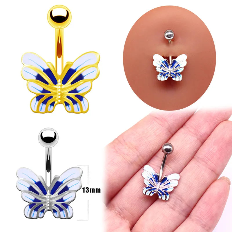 Simple Style Sunflower Heart Shape Butterfly Stainless Steel Alloy Copper Epoxy Flowers Butterfly Rhinestones Copper Zircon White Gold Plated Belly Ring