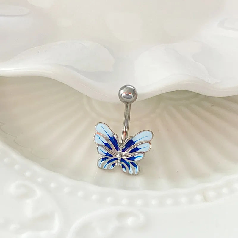 Simple Style Sunflower Heart Shape Butterfly Stainless Steel Alloy Copper Epoxy Flowers Butterfly Rhinestones Copper Zircon White Gold Plated Belly Ring