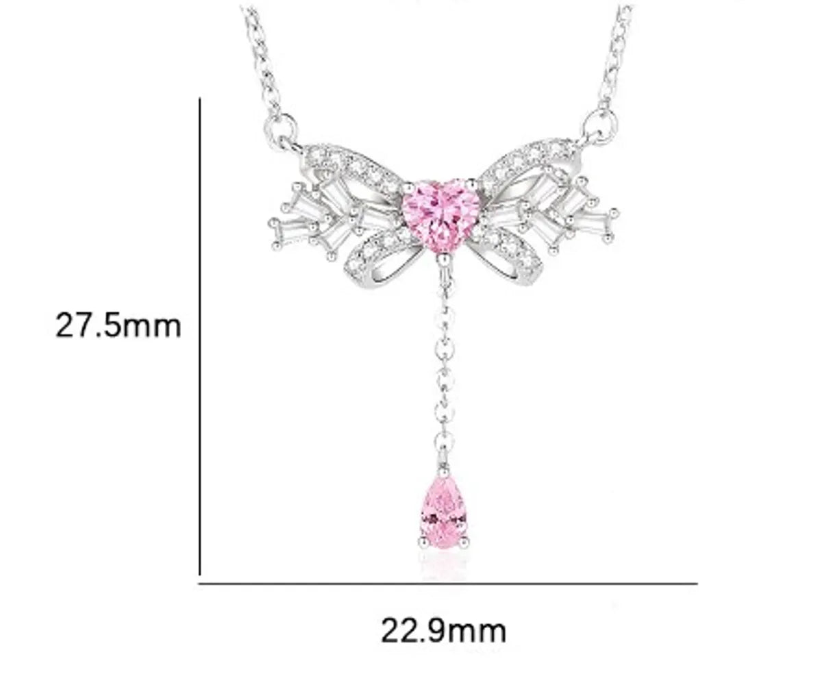 Simple Style Tassel Bow Knot Sterling Silver Inlay Zircon Pendant Necklace