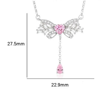 Simple Style Tassel Bow Knot Sterling Silver Inlay Zircon Pendant Necklace