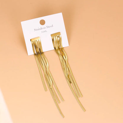 Simple Style Tassel Stainless Steel Tassel Gold Plated Drop Earrings 1 Pair