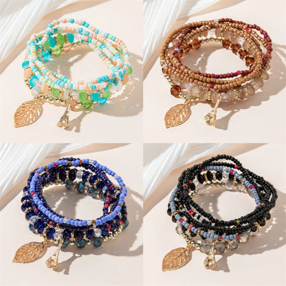 Simple Style Tower Leaves Artificial Crystal Alloy Beaded Layered Women's Bracelets