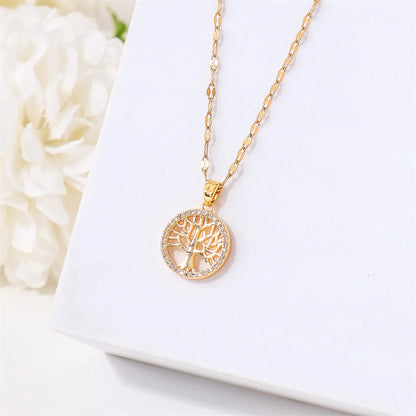 Simple Style Tree Stainless Steel Titanium Steel Plating Inlay Zircon 18k Gold Plated Pendant Necklace