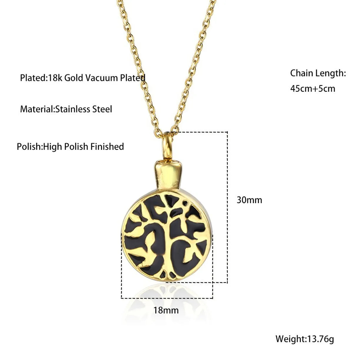 Simple Style Tree Titanium Steel Enamel Pendant Necklace