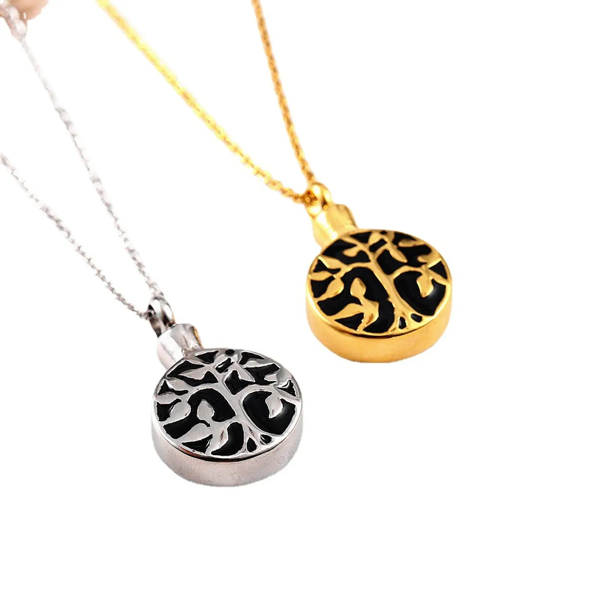 Simple Style Tree Titanium Steel Enamel Pendant Necklace