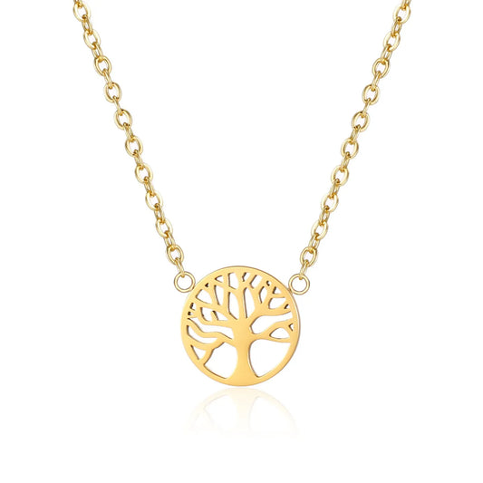 Simple Style Tree Titanium Steel Inlaid Gold Pendant Necklace 1 Piece