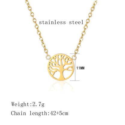 Simple Style Tree Titanium Steel Inlaid Gold Pendant Necklace 1 Piece