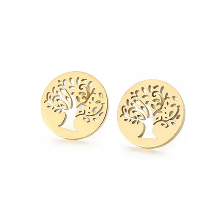 1 Pair Simple Style Tree Plating Titanium Steel Ear Studs