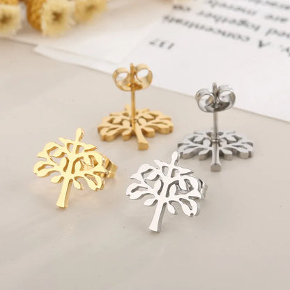 1 Pair Simple Style Tree Plating Titanium Steel Ear Studs