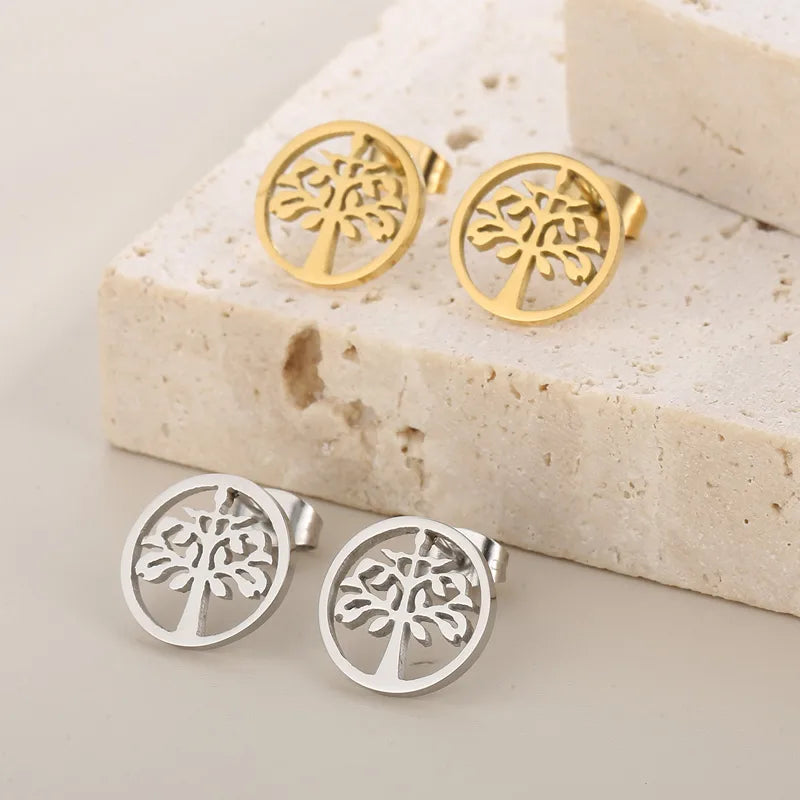 1 Pair Simple Style Tree Plating Titanium Steel Ear Studs