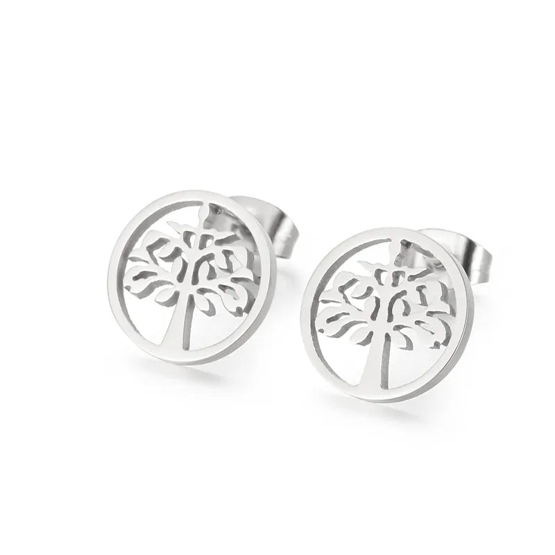 1 Pair Simple Style Tree Plating Titanium Steel Ear Studs