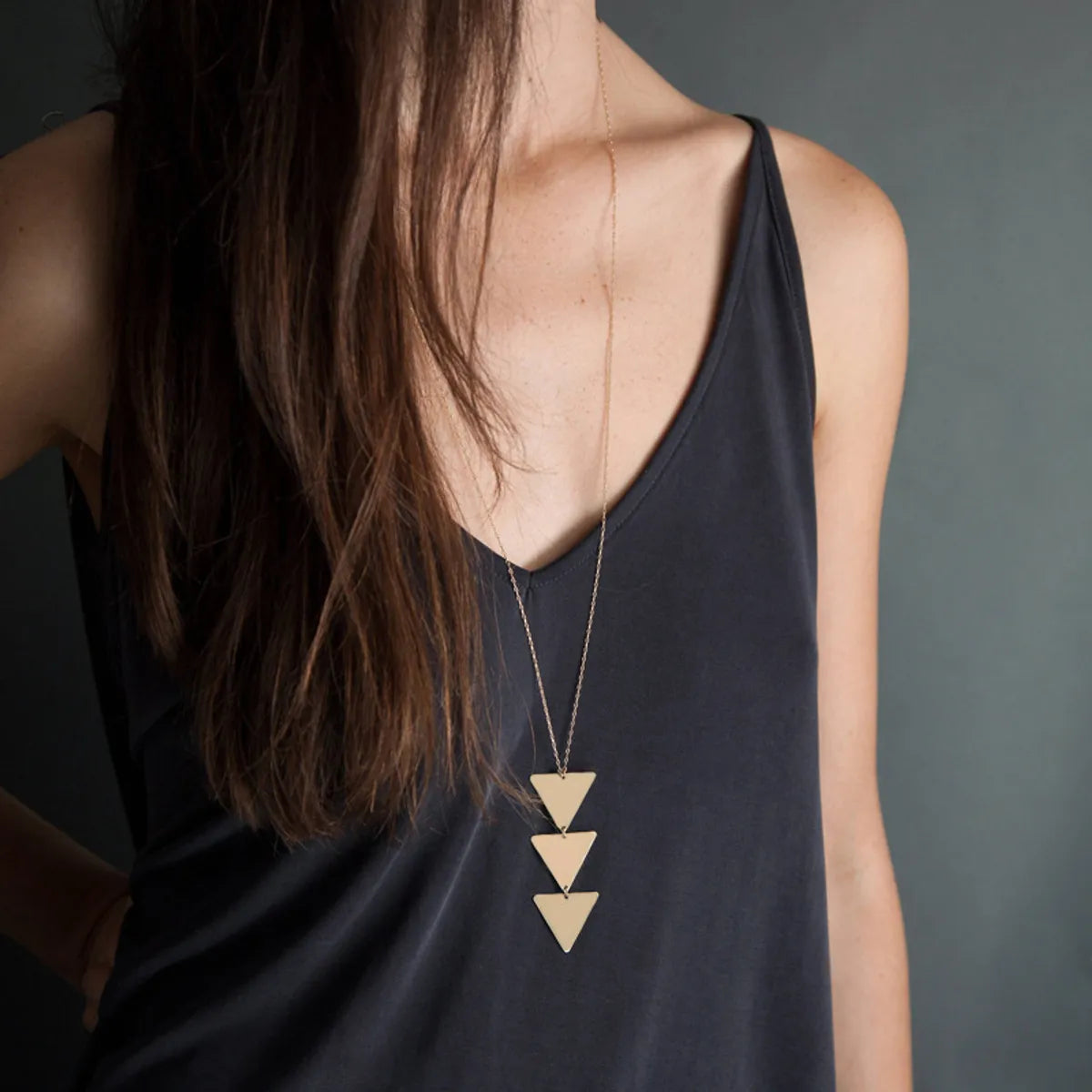 Simple Style Triangle Alloy Copper Plating Women'S Pendant Necklace Long Necklace