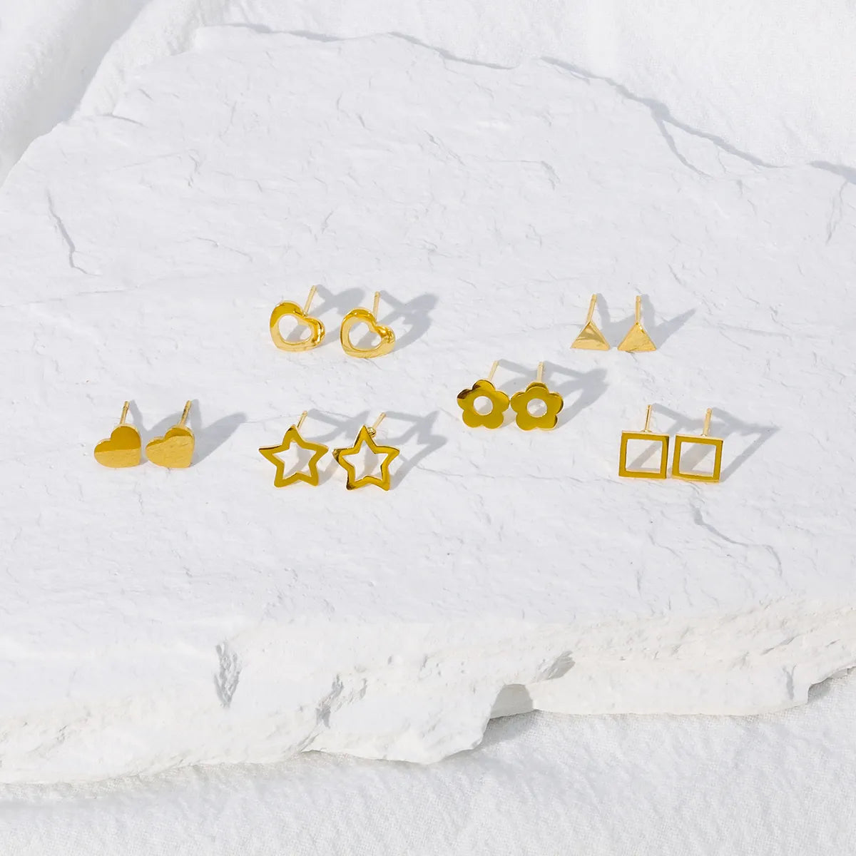 Simple Style Triangle Heart Shape Flower Plating Steel Ear Studs