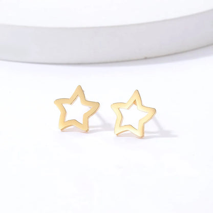 Simple Style Triangle Heart Shape Flower Plating Steel Ear Studs